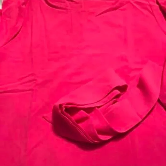 Hot Pink  Bishop Sleeve Ruffle Hem Belted Dress - Picture 8 of 12